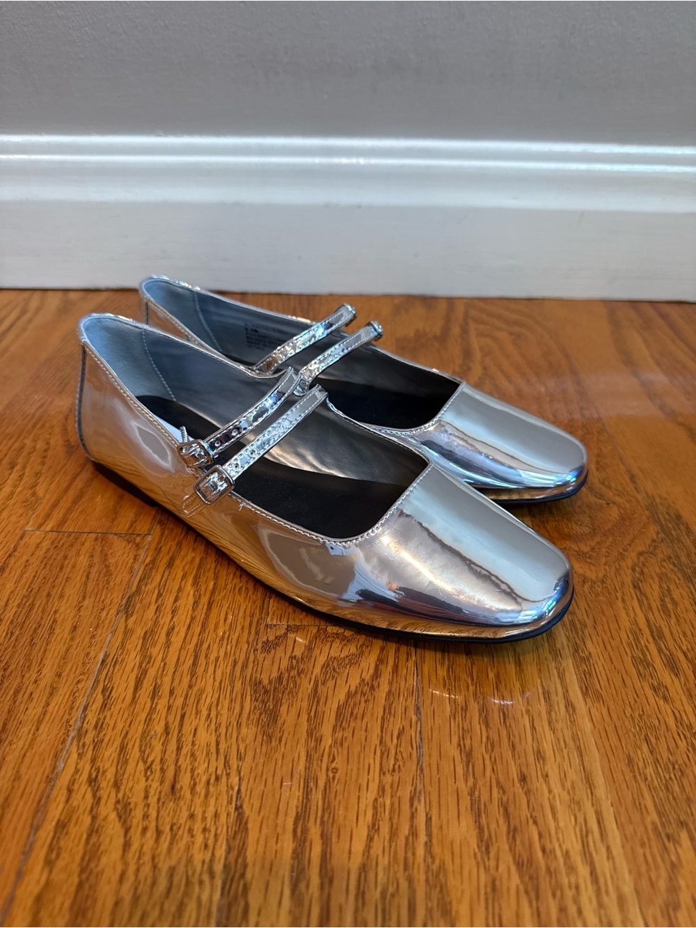Steve Madden Alisah Metallic Silver Double-Strap Mary Jane Flats